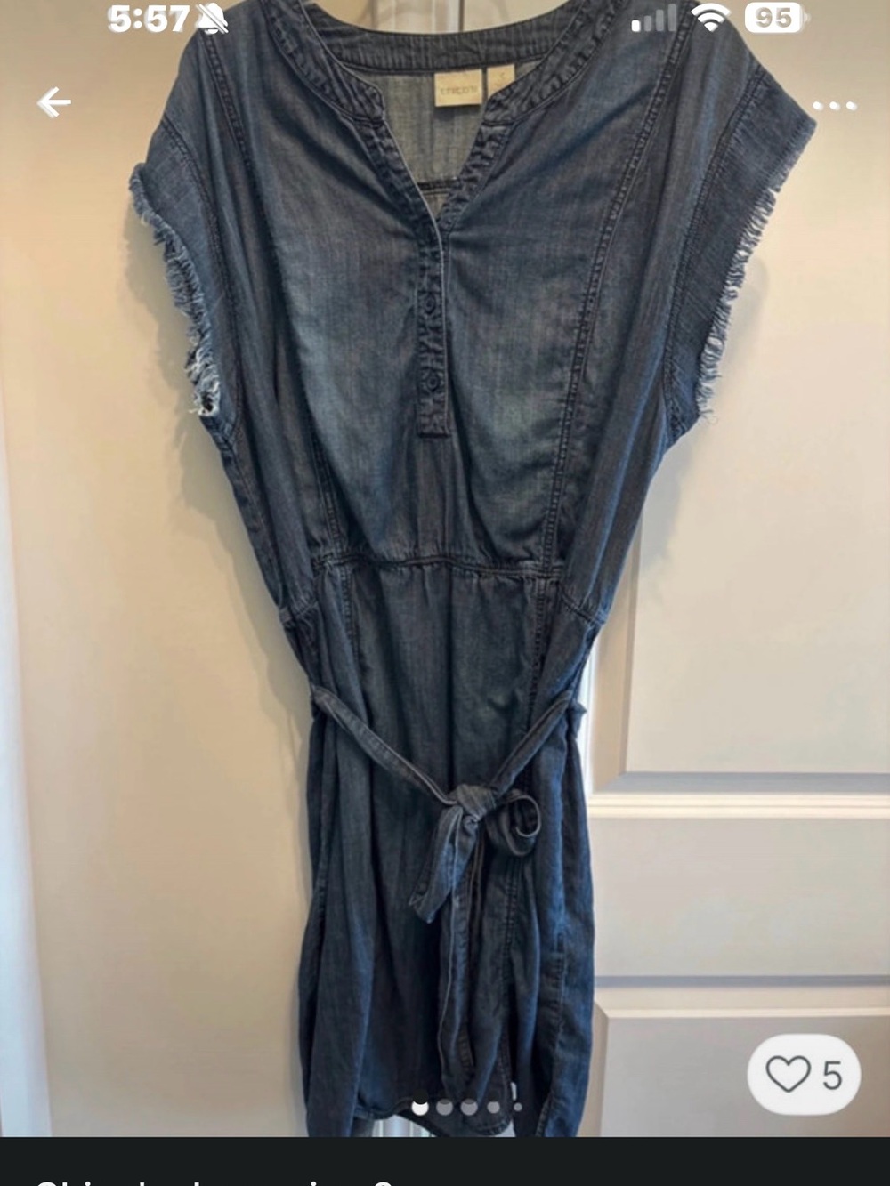 Chico's Washed Blue Denim Mini Dress with Tie Waist